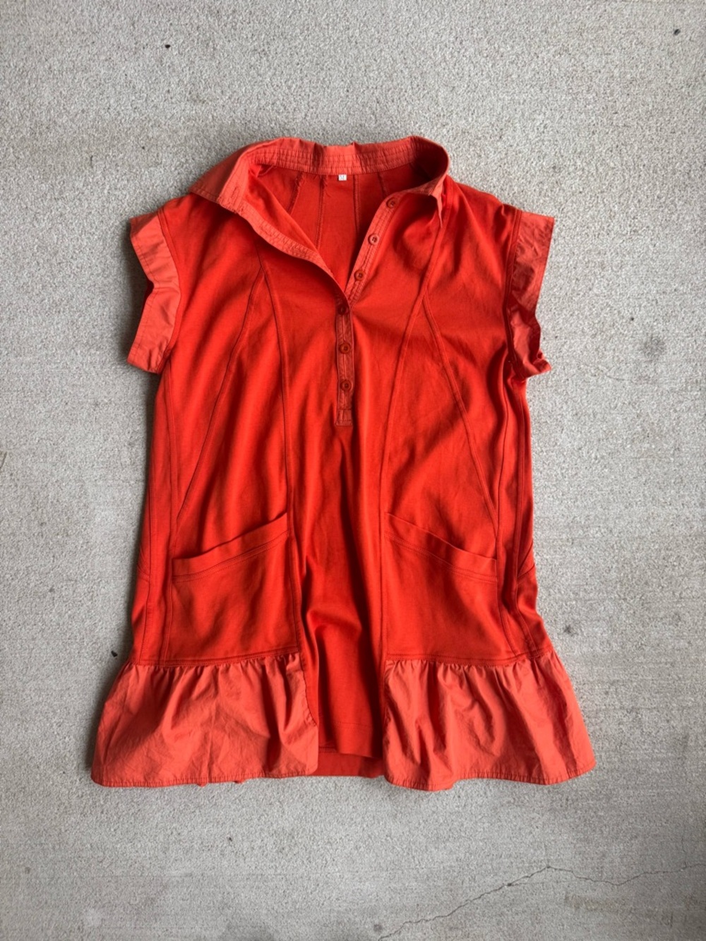 Casual Button-Front Orange Scoop Hem Dress